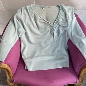 ANTHROPOLOGIE KNITTED & KNOTTED 3/4 SLEEVE BLUE SWEATER SZ S 💯 %Wool